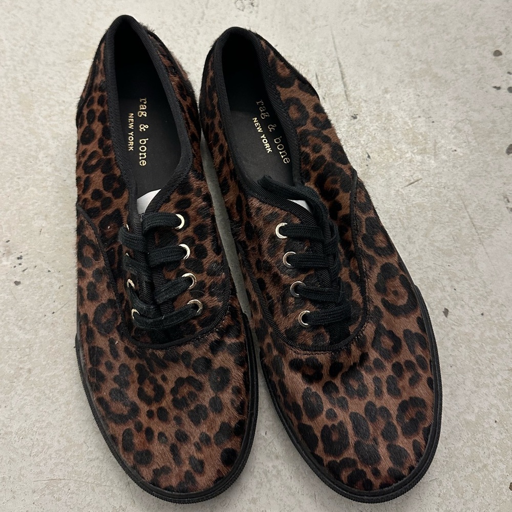 rag & bone Leopard Haircalf Lace-Up Sneakers in Brown and Black